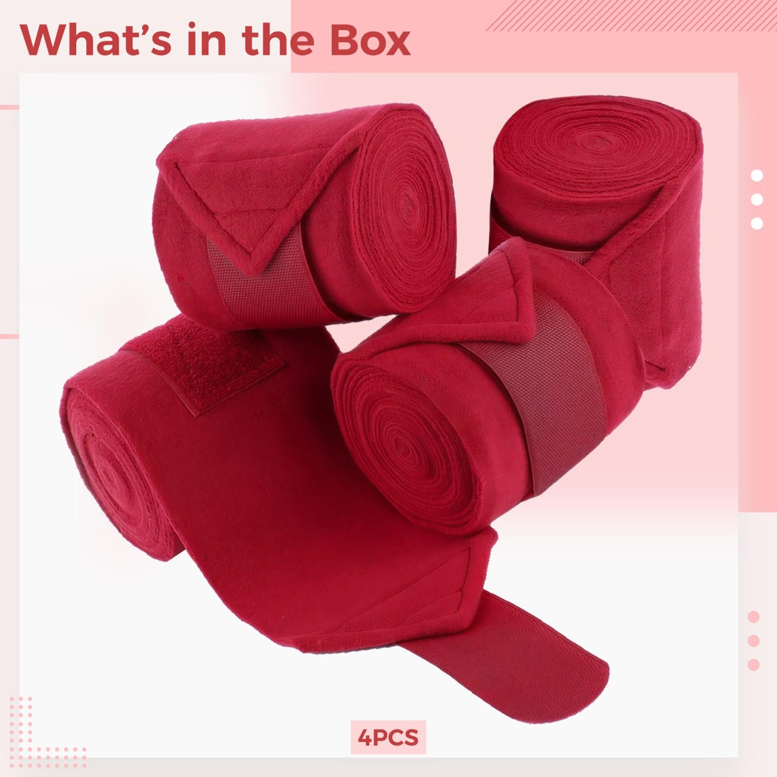 Generisch 4 STK. Pferdebandagen Set, 200 cm Fleece Bandagen für Pferdebeine, atmungsaktive Reitbeinbandage mit sicherem Halt, maschinenwaschbar, Rot