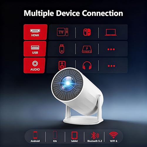 Miniatura 6 de Proyector portátil con WiFi y Bluetooth, mini proyector de película inteligente, rotación de 180, proyector de cine en casa al aire libre para