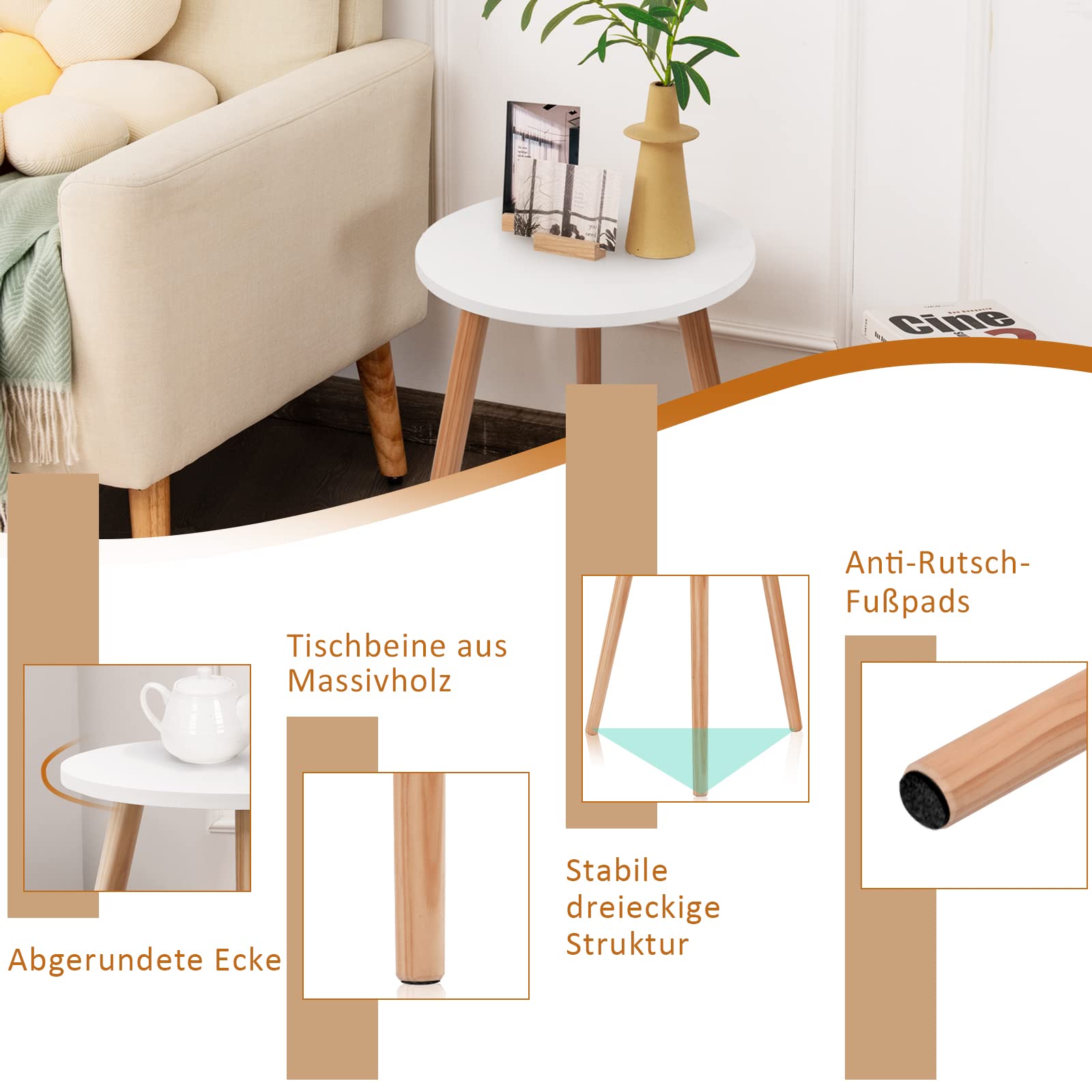 GOPLUS Bijzettafel, nachtkastje met lade, ruim bovendeel, open onderste plank, dikkere poten, ergonomische handgreep, salontafel, salontafel voor woonkamer en werkkamer (wit