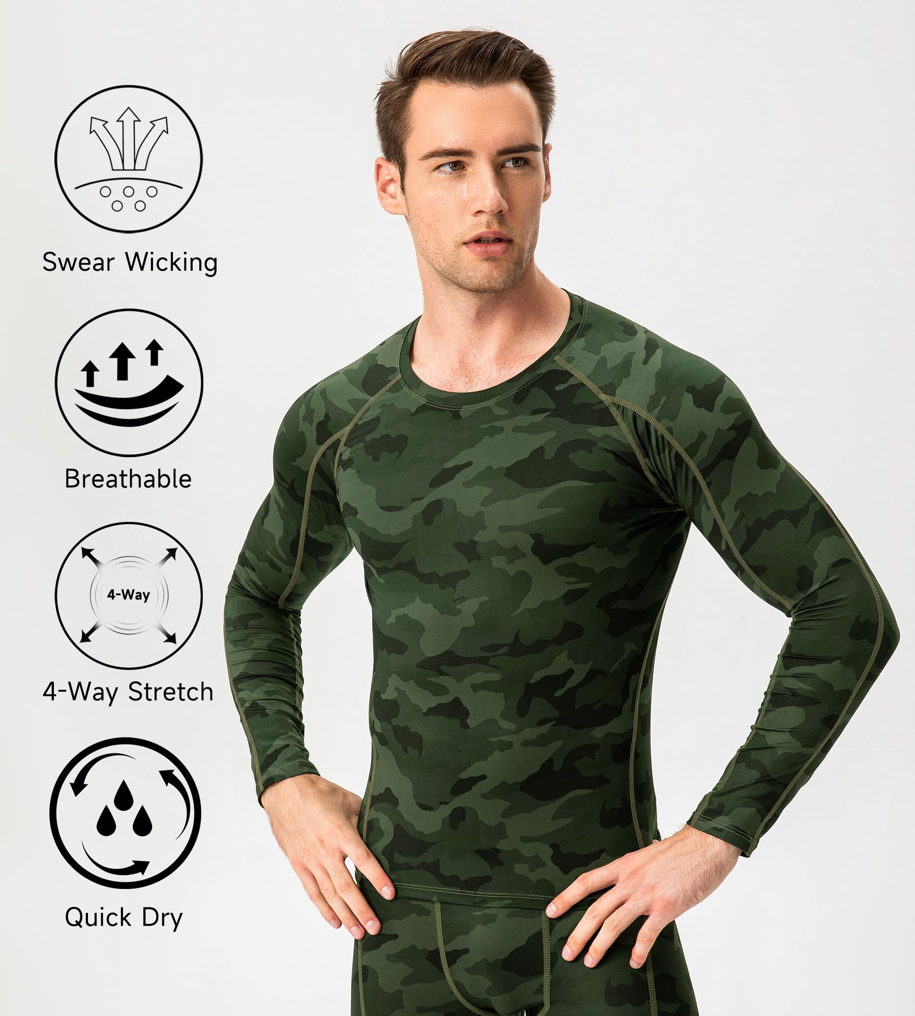 Camiseta de compresión de manga larga para hombre, camiseta de entrenamiento atlético, camiseta deportiva activa, capa base, camiseta interior de ajuste seco