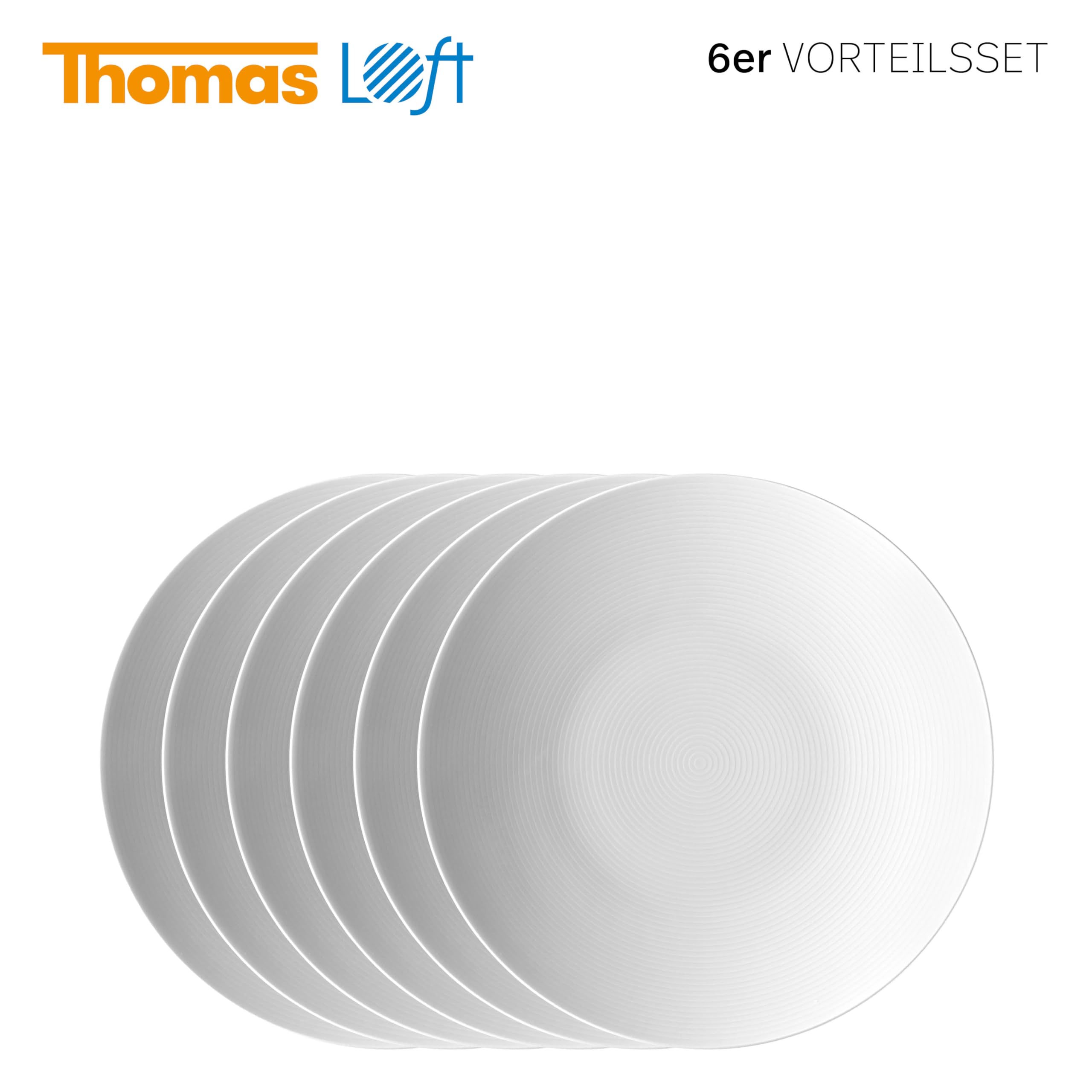 Thomas Loft by Rosenthal Weiß 6er Set Frühstücksteller 22 cm zeitlos moderne Coup Teller aus Porzellan in Rillenrelief Optik perfekt kombinierbar