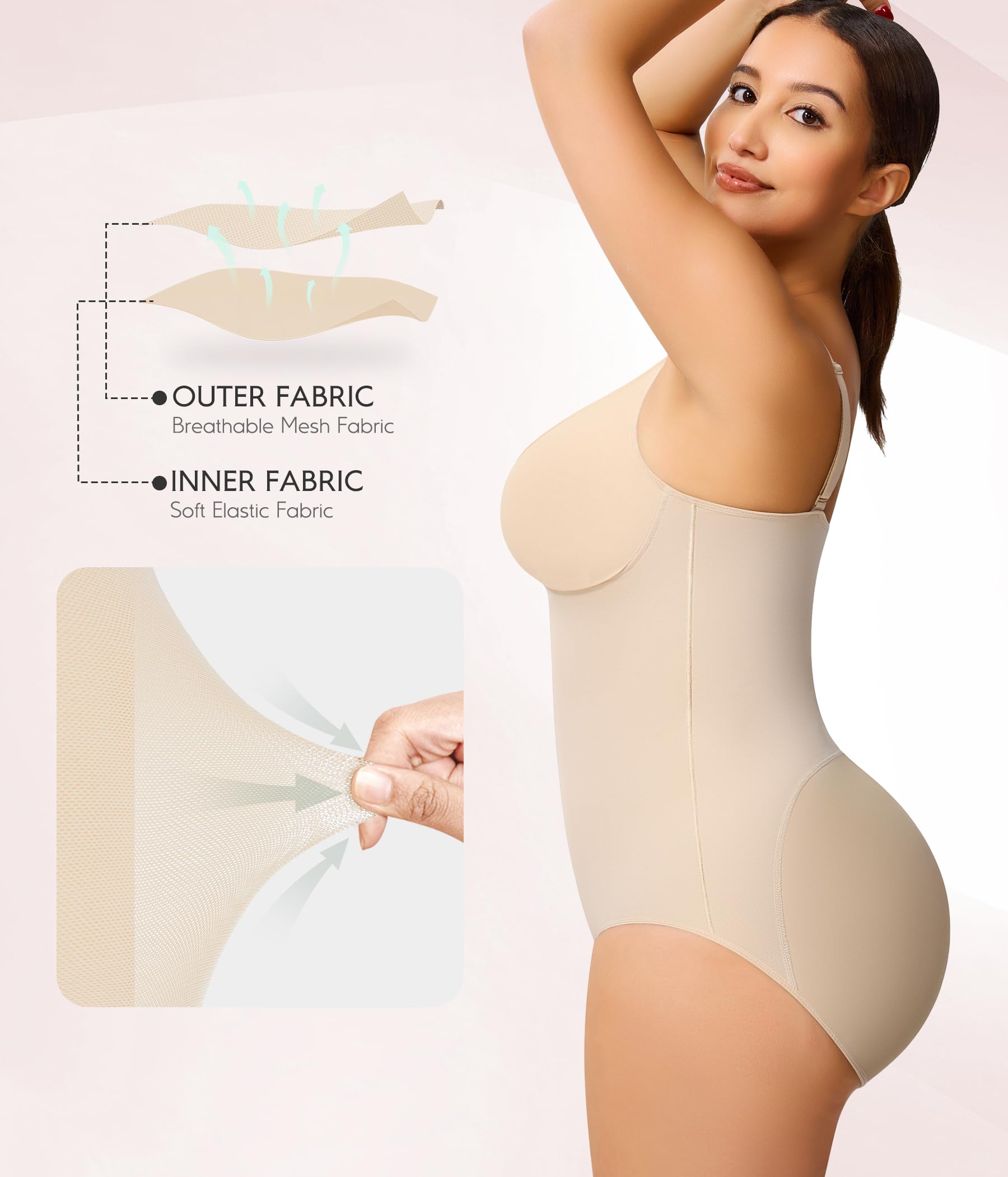 MERYOSZ Body moldeador para mujer, con control de abdomen, cuello en V, cremallera y cintura
