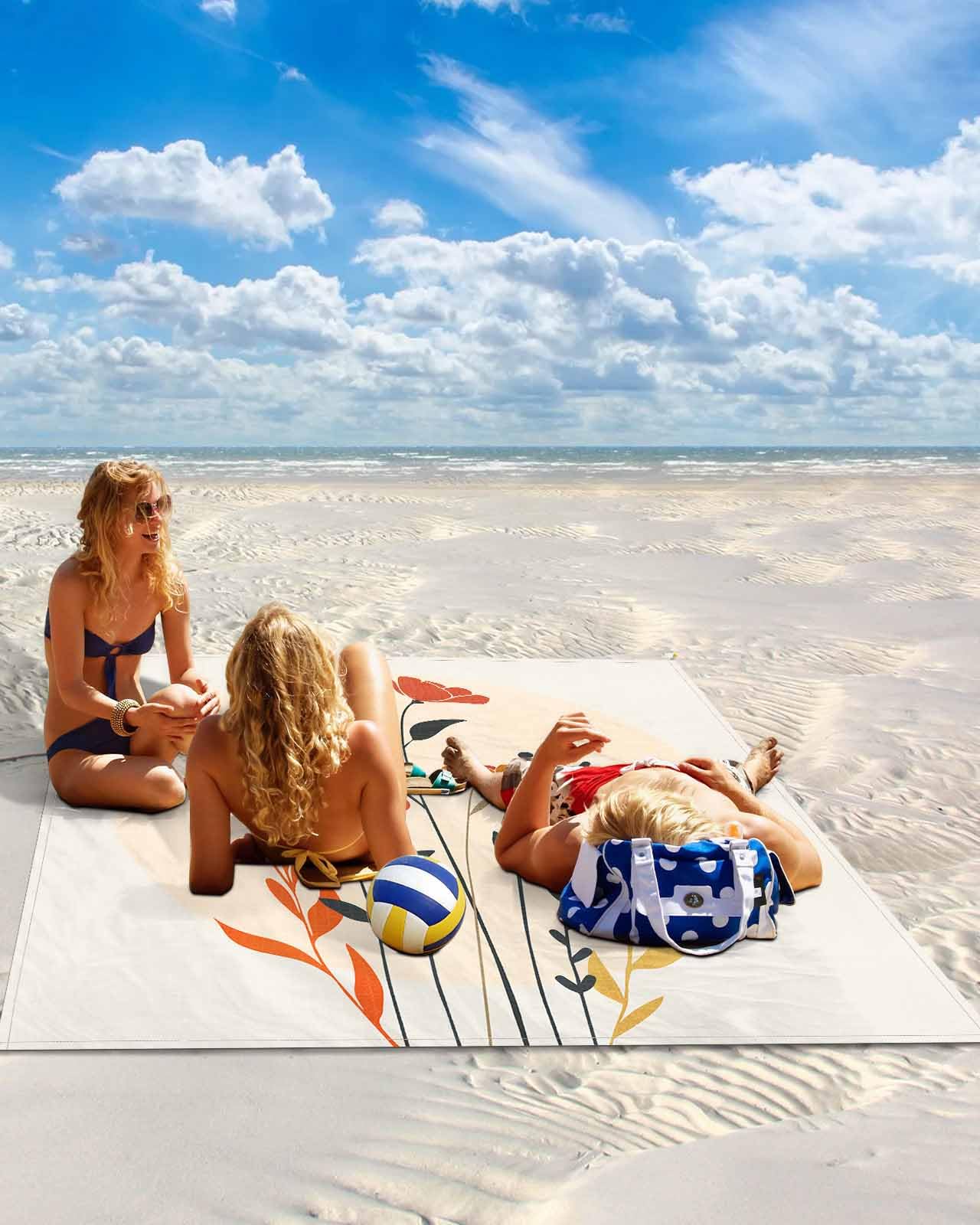 Abstract Blossom Flower Leaves Beach Blanket Waterproof Sandproof Outdoor Picnic Mat 108
