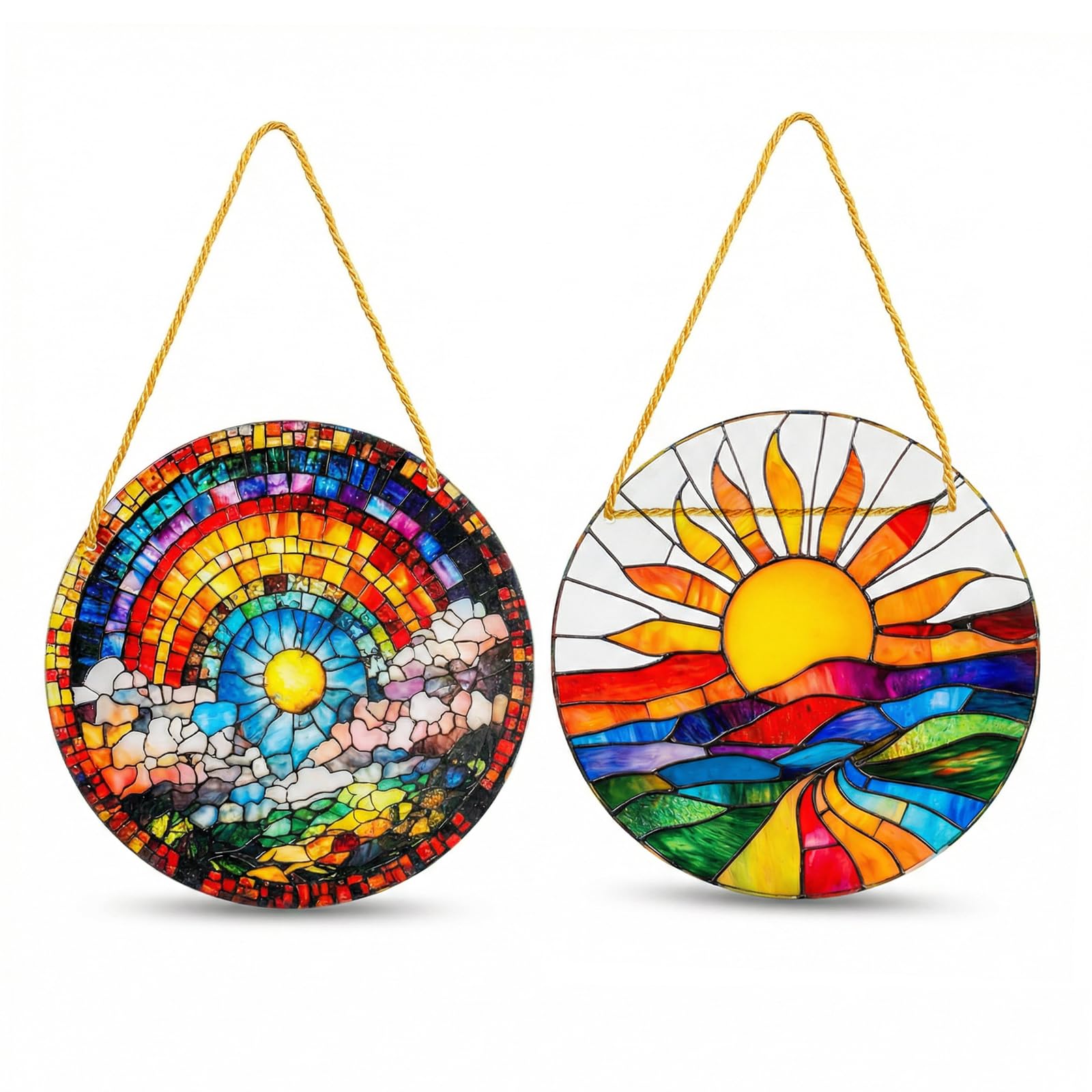 Solvio Women's Multicolor Large Suncatchers For Windows, 20X20cm Stained Glass Suncatcher With Metal Chain And Hook, Colorful Acrylic Sun Catcher For Home Garden Decor, Ideal For