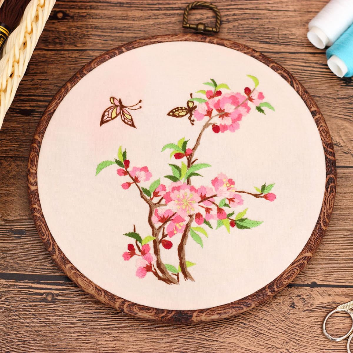 N.LANSHAN Beginners Embroidery Kit Pink Flower Tree Punch Needle Kit Butterfly Animal Embroidery Beginner Kit DIY Cross Stitch Stamped 3D Embroidery Kit for Art Craft Sewing 30x30cm