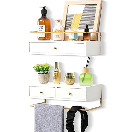 Floating Shelves With Drawers Set of 2, Wall Mounted Bathroom