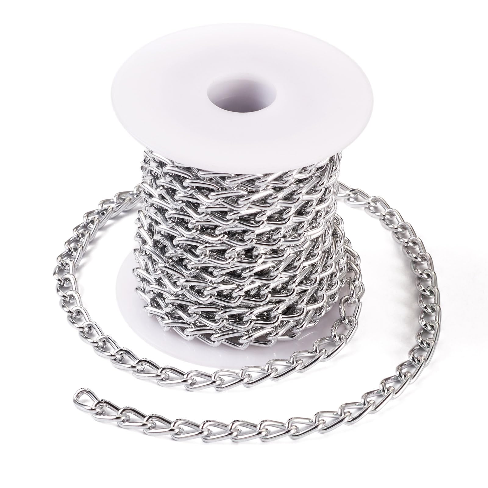 Spritewelry 5M Aluminium Curb Chains Unwelded Silver Plated Twisted Cable Link Chain for Jewelry Making Bracelet Necklace DIY Crafts 8x5x1.5mm