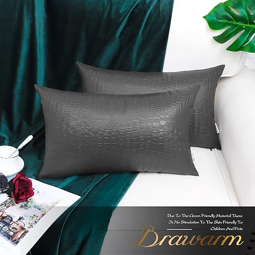 Miniatura 275 de BRAWARM Fundas de almohada de piel sintética de 16 x 16 pulgadas, paquete de 2 fundas de almohada de cuero plateado, almohadas decorativas de piel