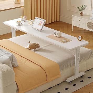 YVYKFZD Mobile Overbed Table with Wheels, Bedside Table King Size, Over Bed Table Adjustable Height, Standing Medical Over Bed Desk with Heavy Duty Metal Legs Color A, Size 120x50cm/47.2x19.6in