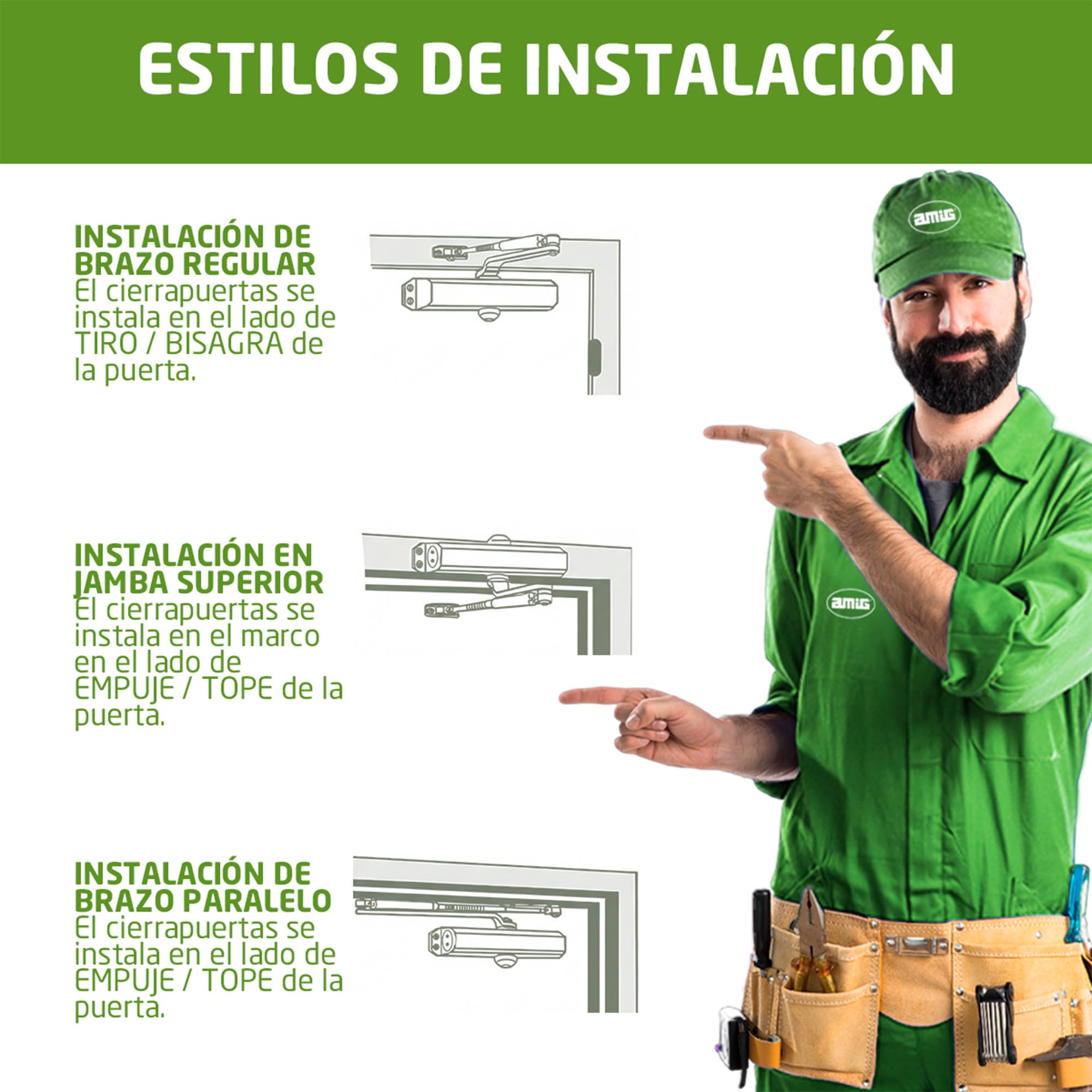 Amig - Cierrapuertas para Cierre Automático de Puertas de Peso Max 40 kg, Ancho Max 85 cm - De Aluminio con Acabado Dorado Mate - Evita Accidentes por Portazos o Corrientes de Aire, Incluye Tornillos