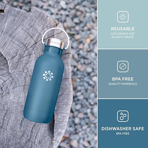 Miniatura 4 de Lifefactory Botella deportiva aislada al vacío de acero inoxidable de 16 onzas, mezclilla oscura