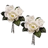 FlorisDecor 6 Stems Real Touch Creamy White Magnolia Flowers for Vases, Artificial Realistic Magnolia Large Flowers for Home Décor