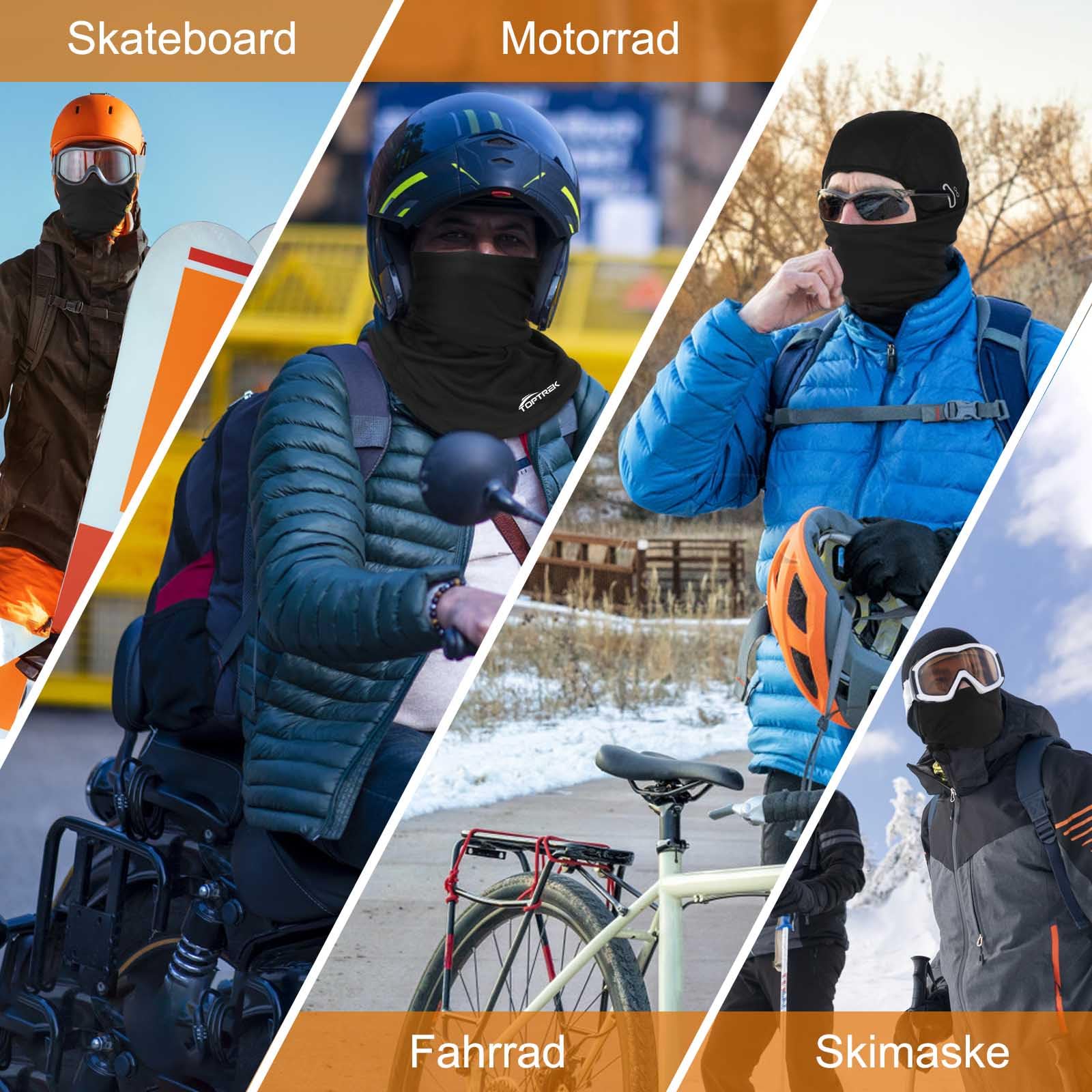 Toptrek Balaclava zimowa, zimna i wiatroszczelna maska na twarz, narciarska, na rower, snowboard, motocykl, oddychająca maska na twarz dla mężczyzn i kobiet, czarny, 55-60