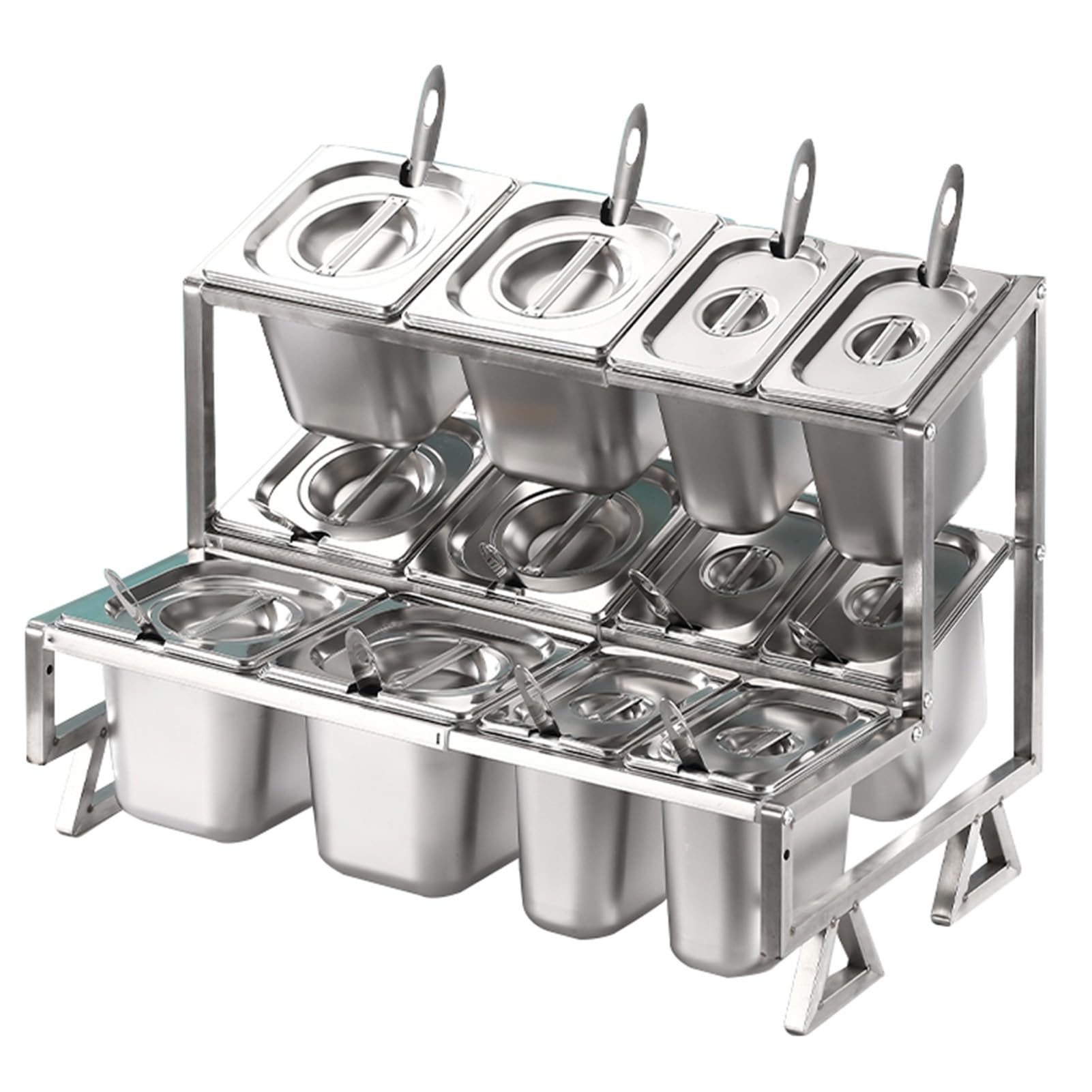 GTHTUHFD Pizza Topping Station, Stainless Steel Serving Tray And Seasoning Rack, Countertop Condiment Spice Rack For Kitchen And Restaurant Countertops,Silver-C3