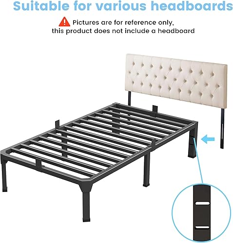 Miniatura 7 de Base de cama de metal individual XL de 14 pulgadas con tapón deslizante de colchón, plataforma de listones de acero antichirridos de color negro,