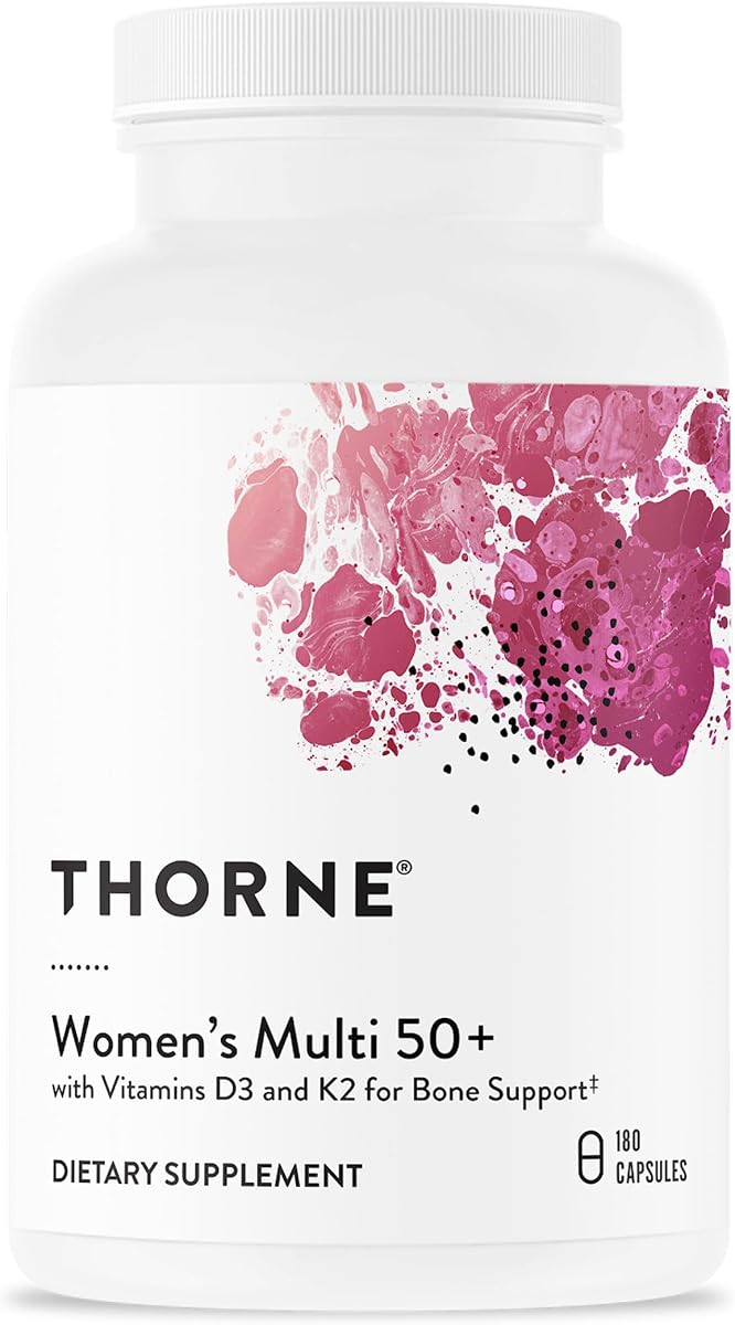 THORNE Women's Multi 50+, multivitamina diaria integral, 180 cápsulas | Formulado para mujeres perimenopáusicas y posmenopáusicas, respalda la salud cardíaca, cerebral, ósea e inmunológica*, certificado por terceros