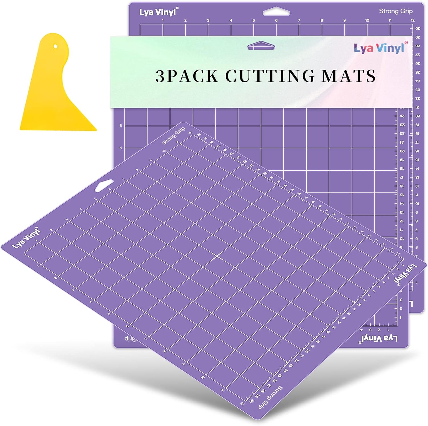 StrongGrip Cutting Mats for Cricut - Lya Vinyl 3 Pack StrongGrip Cutting Mats 13x14 Inch, Cutting Mats for permanent Vinyl (StrongGrip) for Explore Air Series & Accessories