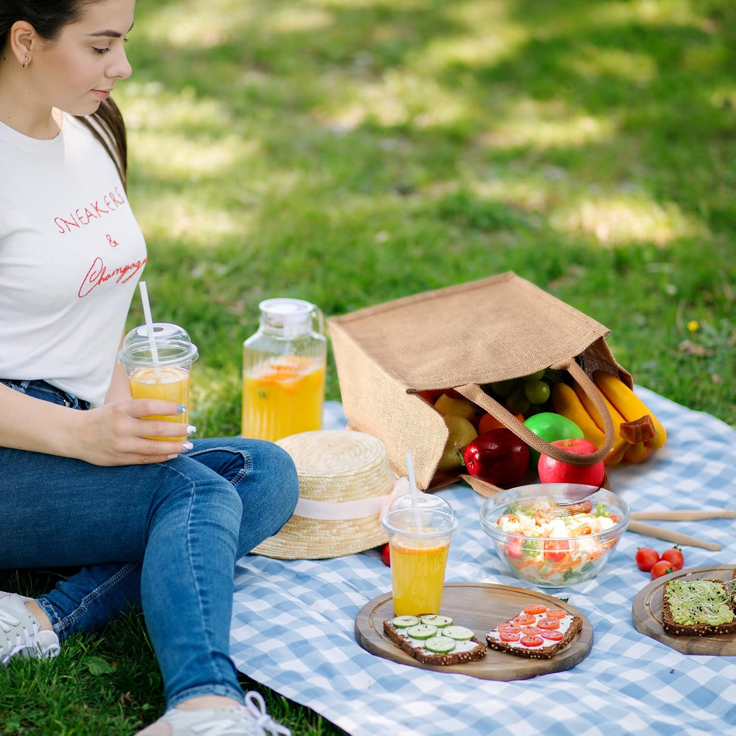 Saintrygo 12 Pcs Burlap Jute Tote Bags with Handle Reusable Blank Bridesmaid Gift Bags for Shopping Wedding DIY, 12x12x7.7In(Jute) - Image 6