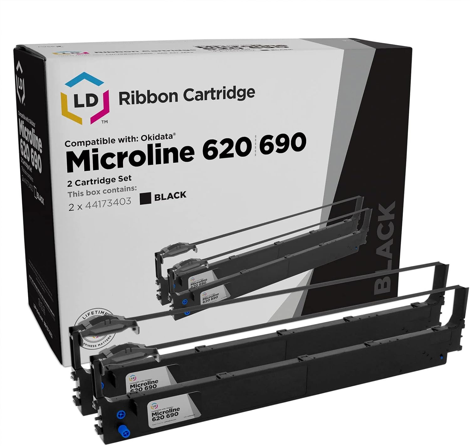 LD Products Compatible Printer Ribbon Cartridge Replacement for Okidata 44173403 (Black, 2-Pack) Compatible with Okidata Microline 620, Okidata Microline 690, Okidata Microline 5720