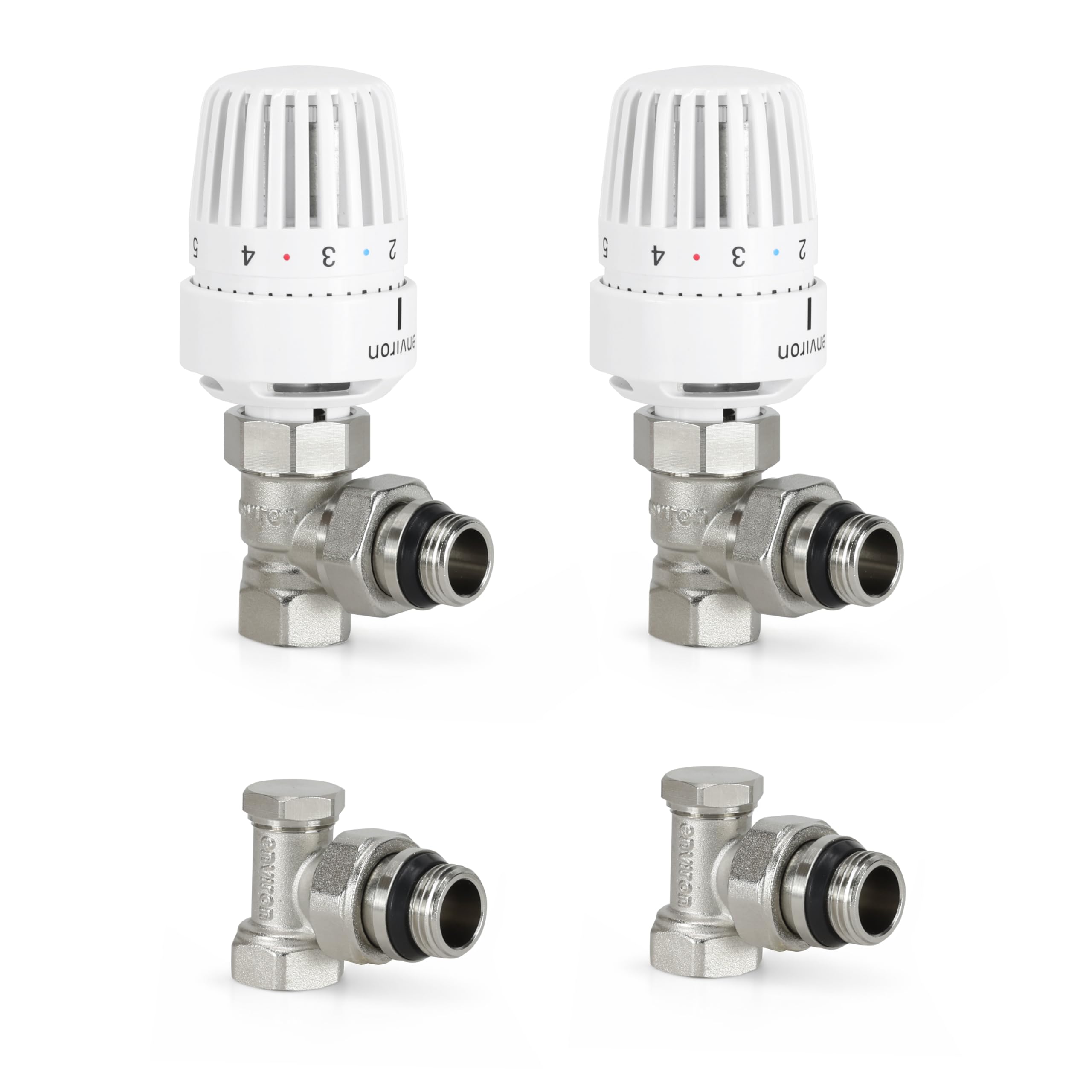 ENVIRON - Thermostatventil & Rücklaufventil | 1/2" Eckform | mit Flüssig-Fühler und Nullstellung | mit Frostschutzfunktion | Thermostatkopf M30 x 1,5 + Heizkörperventil + Rücklaufventil (2)