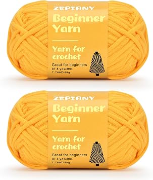 Beginners Chunky Cotton-Nylon Blend Yarn for Crocheting and Knitting - 2x1.76oz, Easy-to-See Stitches, Yellow