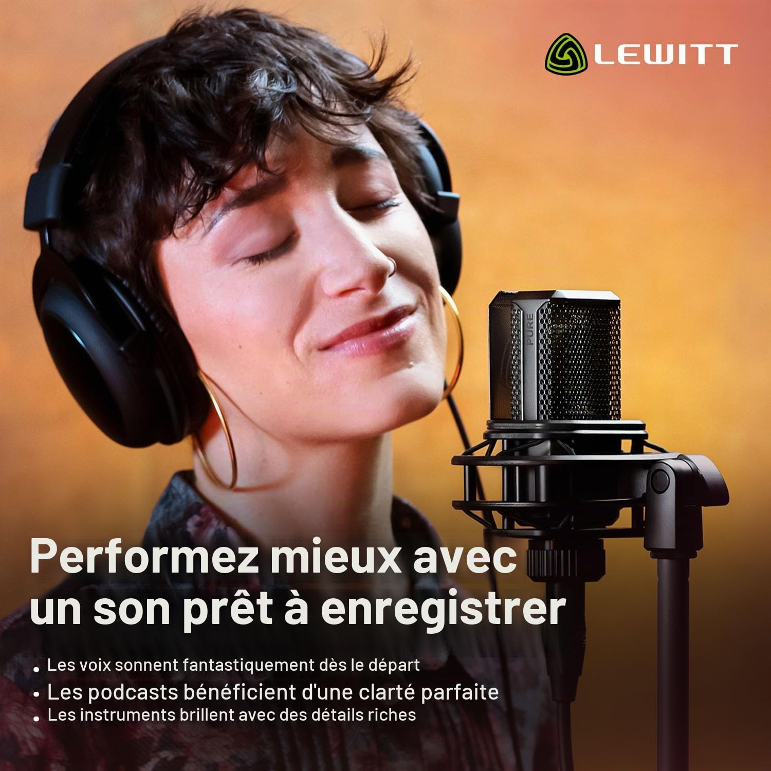 LCT 440 Pure Microphone à condensateur XLR pour Voix, Chant, Enregistrement d'instruments et Streaming - Capsule à condensateur véritable de 1" - avec araignée et Filtre Anti-Pop (Noir)