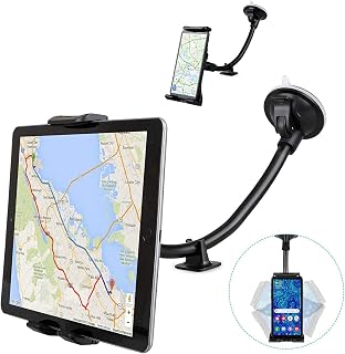 Car Tablet Mount Holder, EEEKit Car 13 inch Long Arm Tablet Windshield Holder for 4-12 inch Tablet 360 Degree Adjustable 2 in 1 Sticky Gel Suction Cup Phone Holder for Car SUV Truck Vehicle