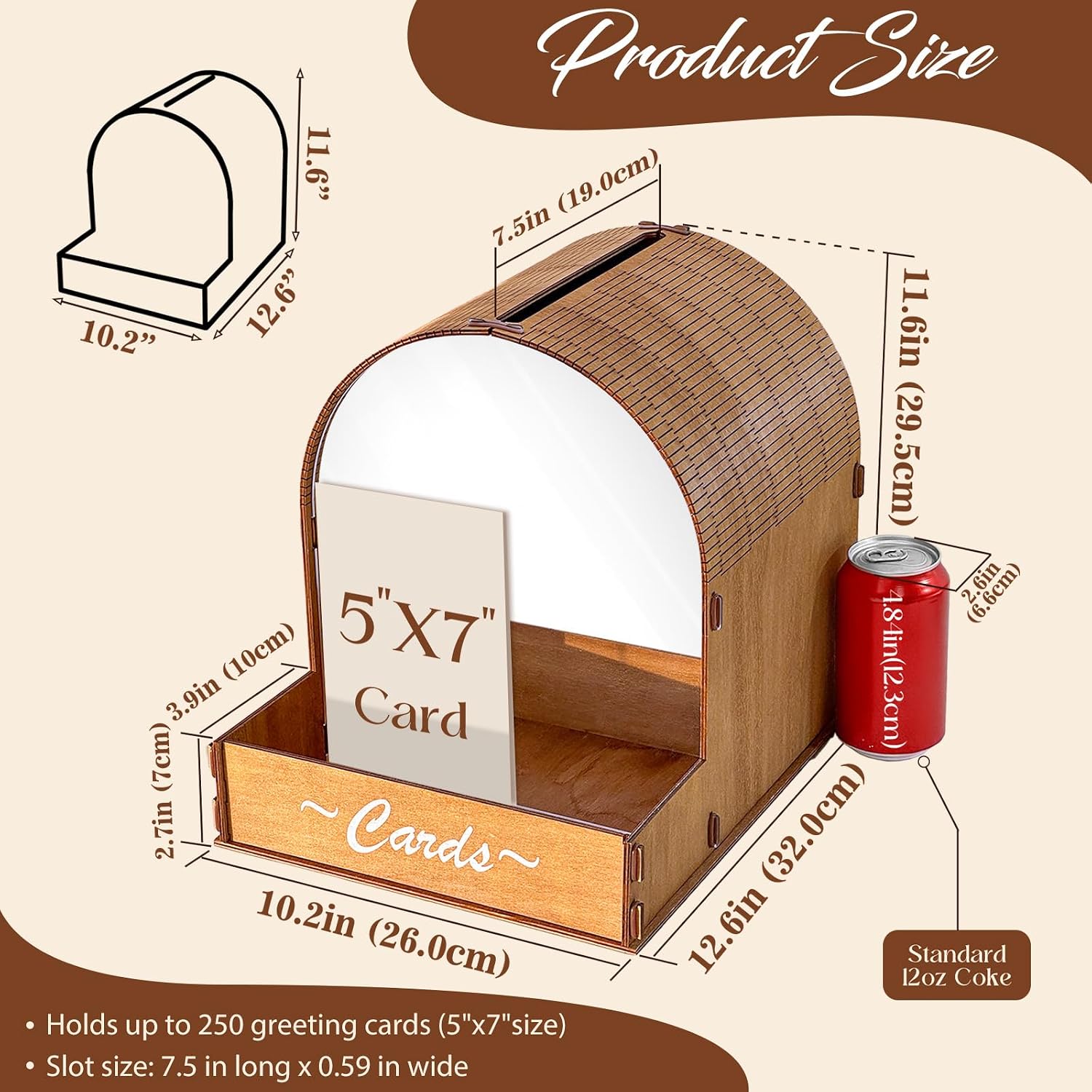 OurWarm Wooden Wedding Card Box with Flower Trough& Mirror Acrylic, Brown Gift Card Box for Wedding Decorations for Reception, Money Gift Boxes for Party Rustic Wedding Decor Bridal Shower Decorations