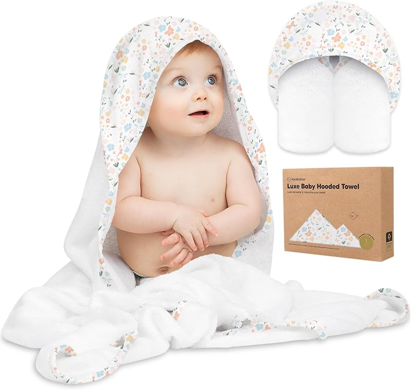 Hooded Baby Towel for Newborn Baby Bath Towels(Wildflowers,35x35) | Viscose Derived from Bamboo, Large Baby Towels with Hood, Boys, Girls, Toddler, Soft Absorbent Baby Bath Essentials
