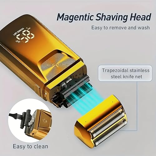 Miniatura 7 de Afeitadora eléctrica de aluminio para hombres, afeitadora y recortadora de barbero en seco y húmedo 2 en 1, maquinilla de afeitar recargable USB