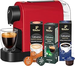 Tchibo Cafissimo Pure Plus Coffee Machine Capsule Machine Including 30 Capsules for Caffè Crema, Espresso and Coffee 0.8 L 1250 Watt 11.9 x 33.7 x 24 cm Red