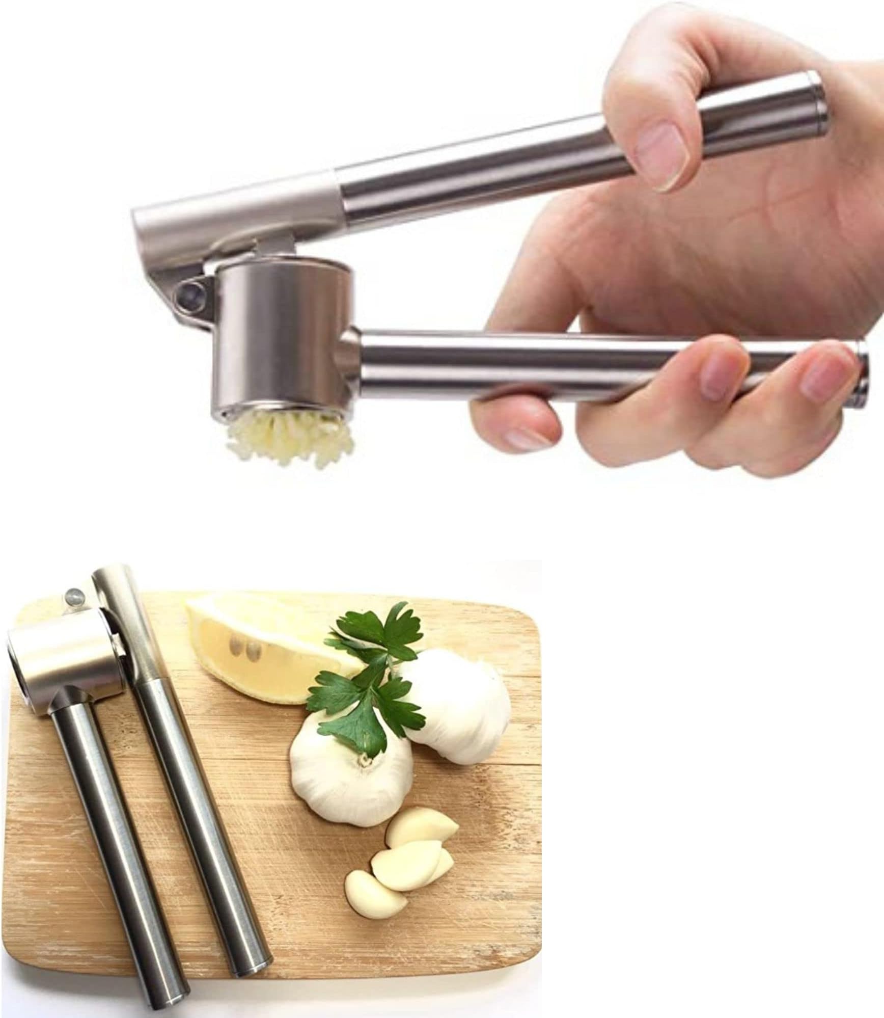Garlic Press Stainless Stee Ginger and Garlic Crusher, Garlic Chopper, Ginger Mincer, Ginger Squeezer Masher - Rustproof