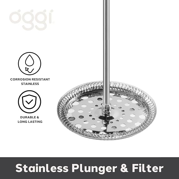 Oggi French Press Coffee Maker (12oz)- Borosilicate Glass, Coffee Press, Single Cup French Press, 3 cup Capacity, Black