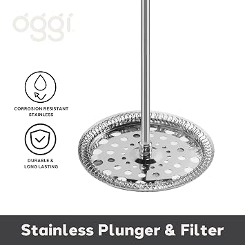 Oggi French Press Coffee Maker (12oz)- Borosilicate Glass, Coffee Press, Single Cup French Press, 3 cup Capacity, Black
