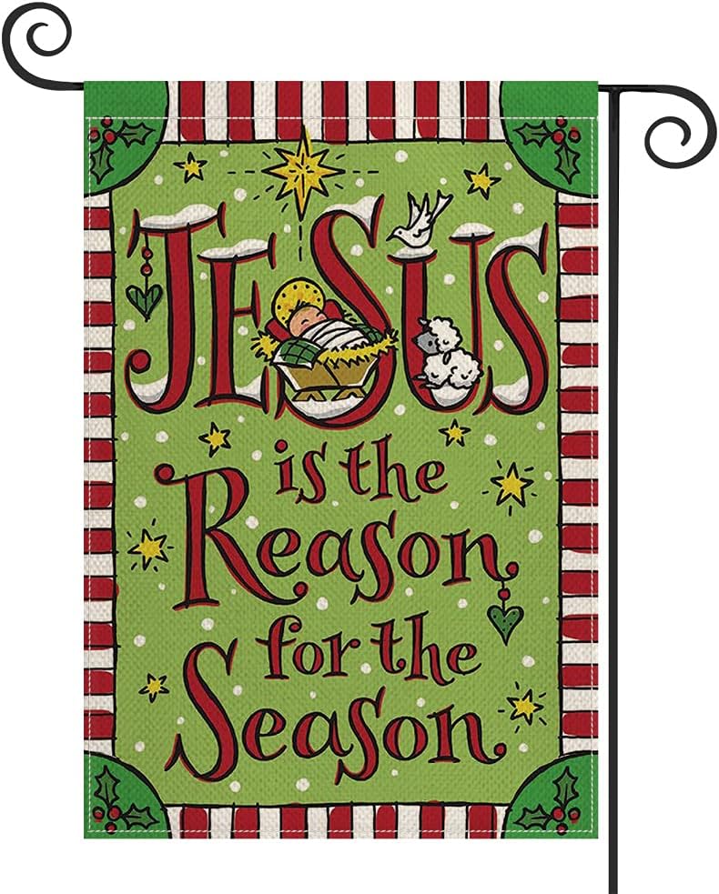 AVOIN colorlife Jesus Is The Reason For The Season Garden Flag 12x18 Inch Double Sided, Christmas Christian Nativity Winter Yard Outdoor Decoration