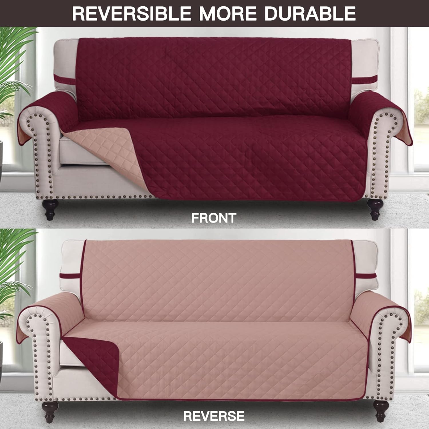 Buу 1 gеt 1 🔥 RHF Reversible Sofa Cover, Couch Covers for 3 Cushion Couch, Couch Covers for Sofa, Couch Cover, Sofa Covers for Living Room,Couch Covers for Dogs, Sofa Slipcover,Couch Protector(Sofa:Merlot/Tan)