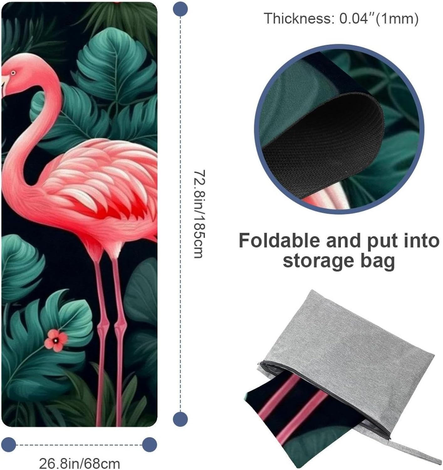 Yoga Towel, Tropical Flamingo Pattern Non Slip Sweat Absorbent Hot Yoga Mat Towel for Hot Yoga, Pilates and Fitness - 72.8" x 26.8"