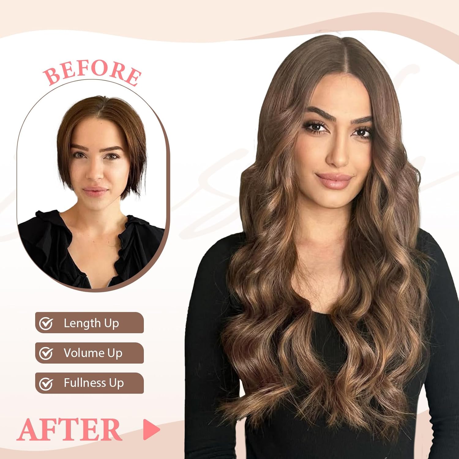 Fliace Highlight balayage dark brown Hairpieces, Natural & Blends Well Clip in Hair Extensions (24inch, 6pcs, Light Brown&Honey Blonde)