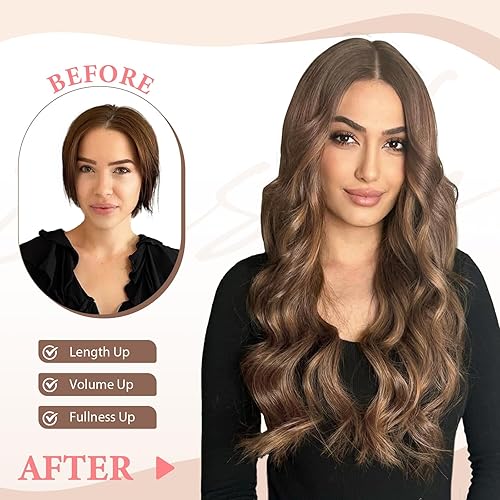 Miniatura 62 de Synthetic Clip in Hair Extensions, 6PCS Natural &Soft Hair& Blends Well Lonng Wavy Hairpieces(20inch,6pcs, Black with Brown Highlights)