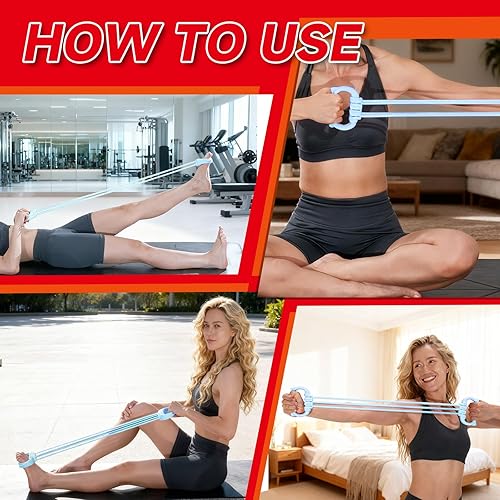 Miniatura 6 de Bandas de Resistencia Ajustables de 6 Niveles, Bandas de Resistencia para Fitness, Bandas de Ejercicio con Agarres Cómodos, Unisex, para Brazos,