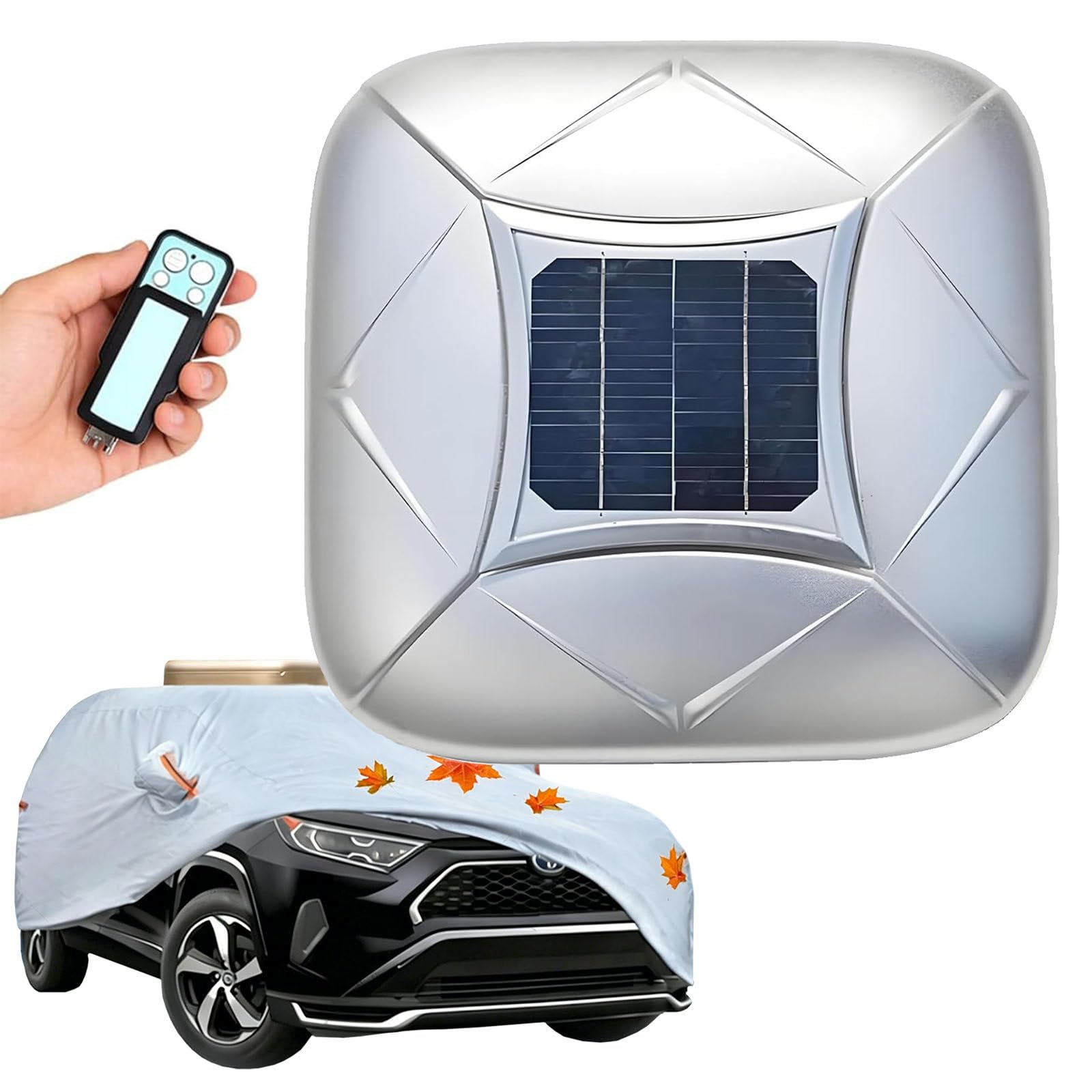 Naturalpowev Solar Automatic Smart Car Cover, Electric Retractable Vehicle Shelter, with Solar Charging, Remote Control, 30-Day Standby, with Anti-Theft Alarm, for Most Sedans Suvs Silver-YXXL