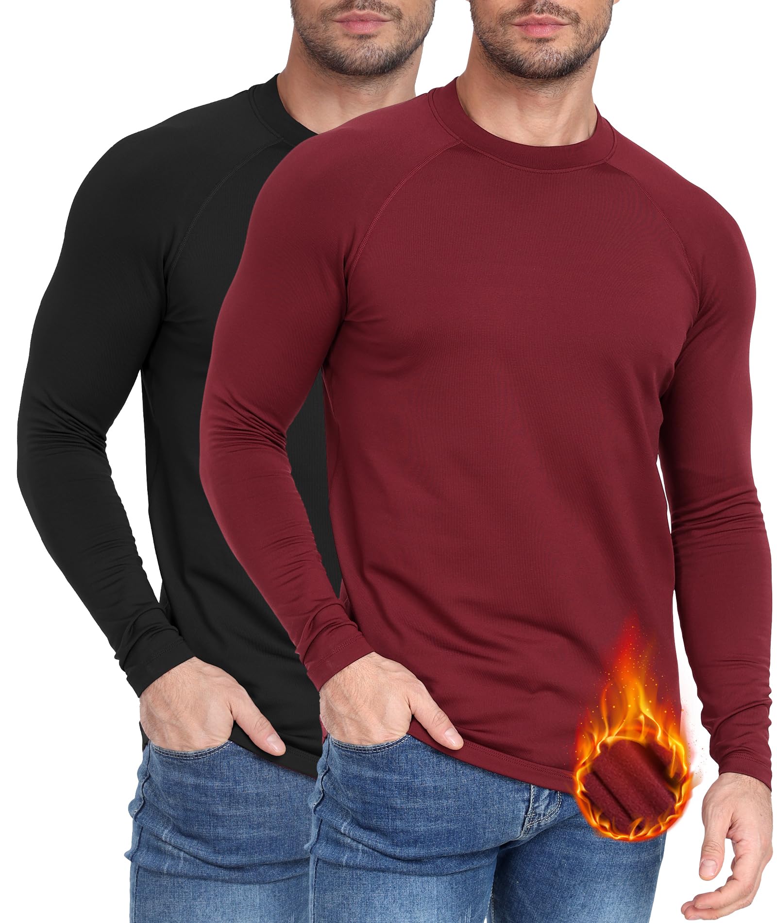 Djtnzdm Maglia Termica Uomo Manica Lunga Magliette da Ciclismo Invernale Sci Maglie Termiche Elastico Caldo T-Shirt Sportiva a Compressione Pacco da 2