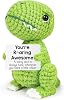 Inspirational Crochet Cheerful Dinosaur – Handmade Cute Reminder Emotional Cheer Uplifting Support Funny Gift for Women Student College Coworkers Birthday Graduation Christmas Stuffers Friendship