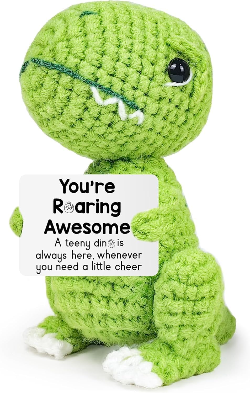 Inspirational Crochet Cheerful Dinosaur – Handmade Cute Reminder Emotional Cheer Uplifting Support Funny Gift for Women Student College Coworkers Birthday Graduation Christmas Stuffers Friendship