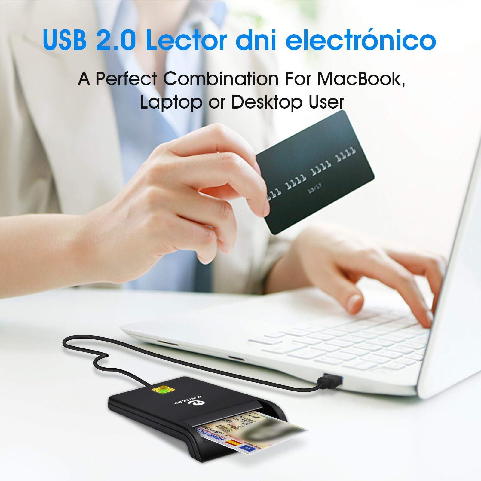 ZOWEETEK Lector dnie electrónico, Lector dni, Compatible con Todas Las Tarjetas de DNI con USB.