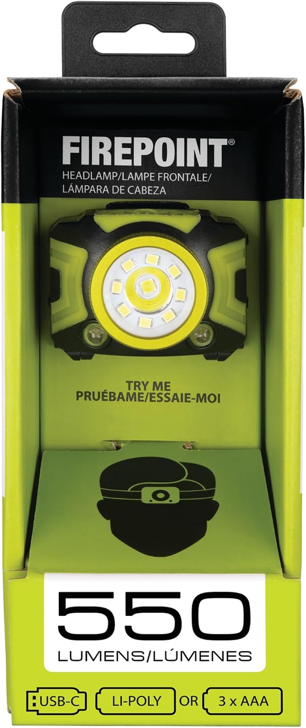 Performance Tool W2621 500+LM Firepoint Dual-Power LED Headlamp - Adjustable Strap, UV Light, Spotlight, Area Light, Li-Ion, Green/Black
