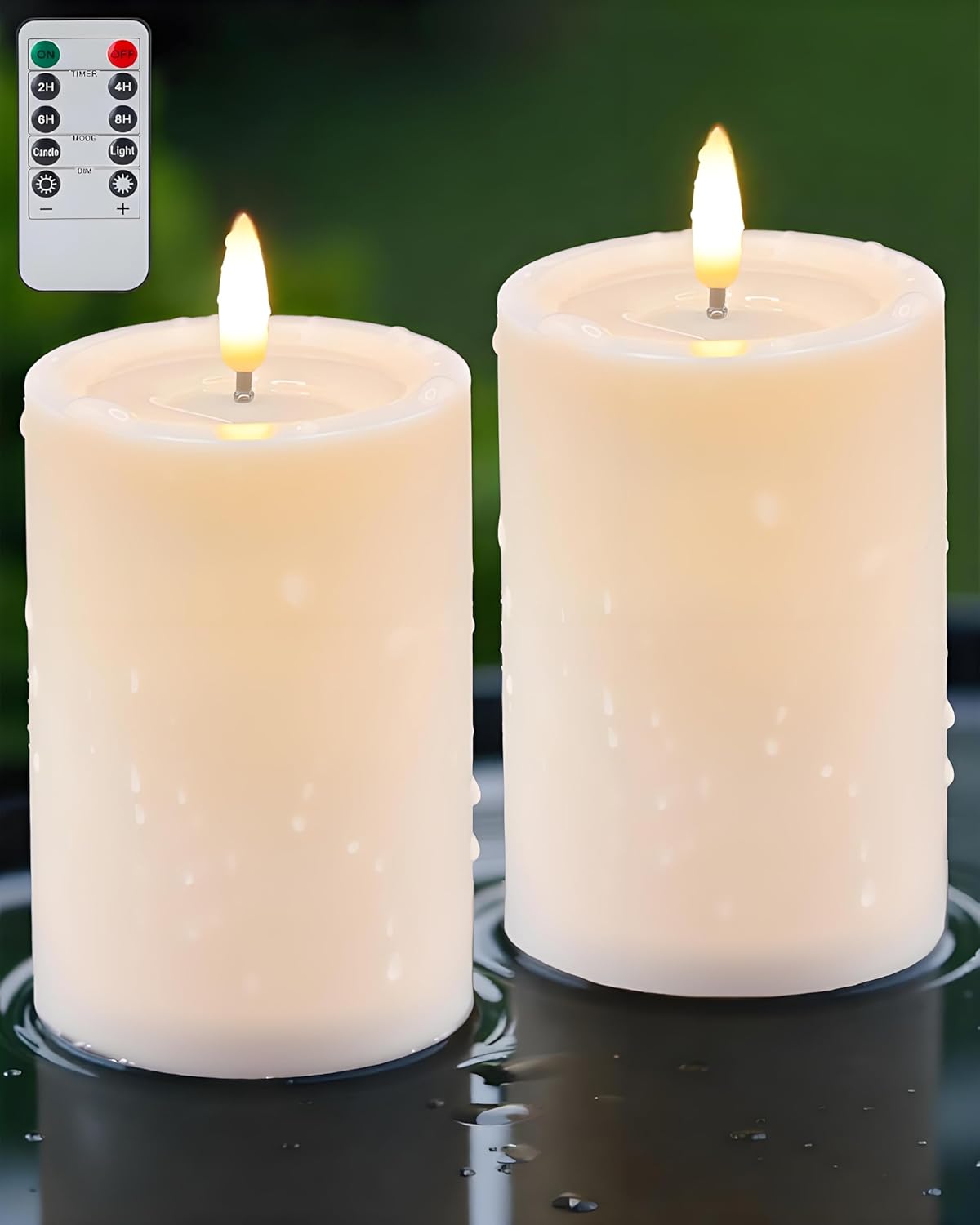 3"x4" Outdoor Waterproof Flameless Candles with Remote and Timers, LED Candles, Battery Operated Candles, Electric Fake Pillar Candles for Patio, Porch, and Lanterns Decor (Ivory) Ivory-D3"xH4"