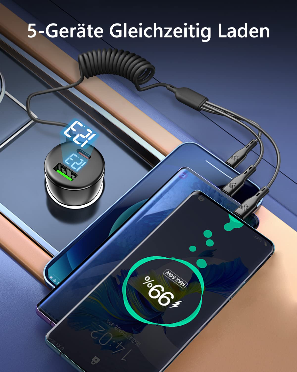 HuaLiSiJi 66W Auto Ladegerät - USB C PD 20W & QC3.0 40W Dual Port