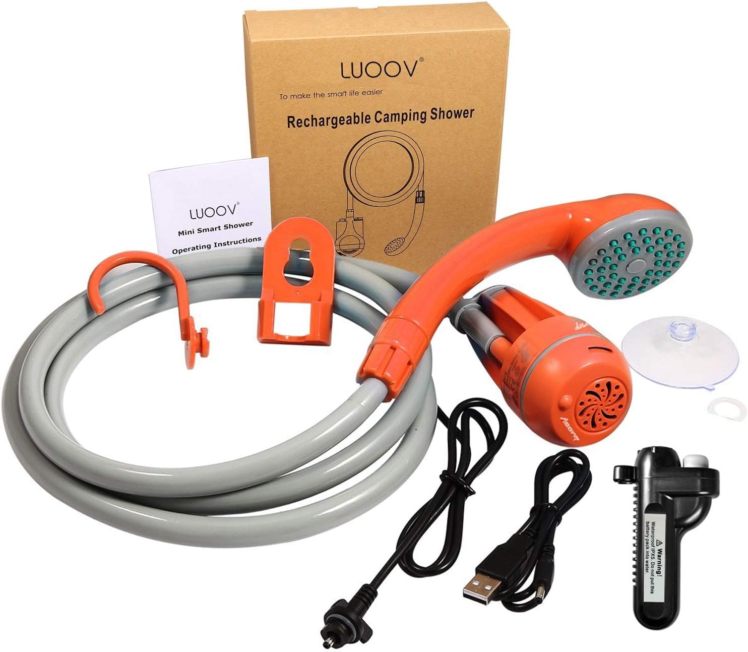 2019 Portable Camping Shower, Compact Shower Pump with Detachable USB Rechargeable Battery, Handheld Outdoor Shower Head for Camping, Hiking, Traveling, Emergency Use