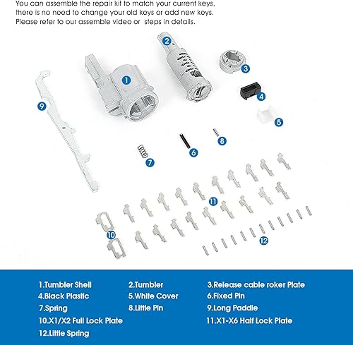 Miniatura 7 de Cilindro de bloqueo de encendido con cerradura de barril desmontado, kit de reparación de vasos sin llaves para Honda CRV CR-V Civic Element Odyssey